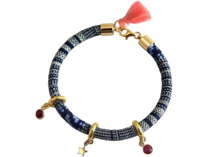 Armband Retro Boho Baumwolle mit Rubinen und Stern 925 Silber/vergoldet