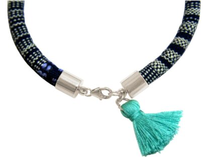 Armband Retro Boho Baumwolle bunt 2 Blue Saphire und Biene 925 Silber – Bild 2