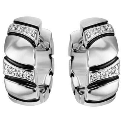 Creolen 925 Silber mit 12 Zirkonia weiß und Lack schwarz