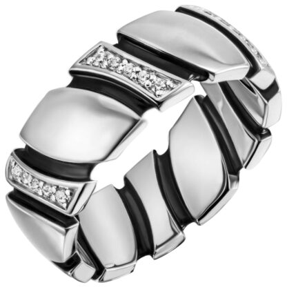 Ring 925 Silber mit 30 Zirkonia weiß und Lack schwarz