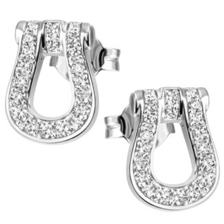 Ohrstecker "Gürtelschnalle" 925 Silber mit 38 Zirkonia weiß