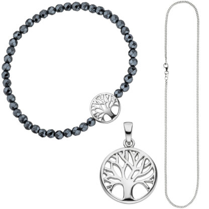 Set mit Motiv "Lebensbaum" 925 Silber, Hämatit-Armband, Kette 38 cm – Bild 3