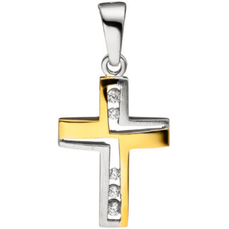 Anhänger "Kreuz" bicolor 925 Silber/teilvergoldet mit Zirkonia