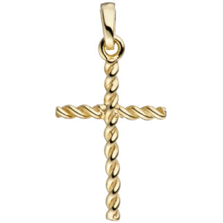 Anhänger "Kreuz" 333 Gelbgold Design gedreht