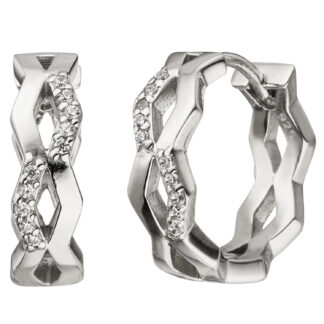 Creolen 925 Silber mit 20 Zirkonia weiß geometrisches Design