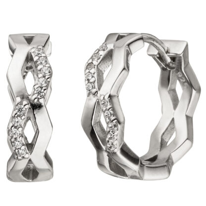Creolen 925 Silber mit 20 Zirkonia weiß geometrisches Design