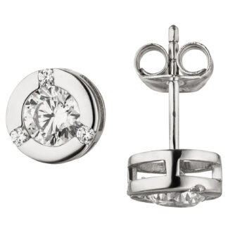 Ohrstecker rund 925 Silber mit 4 Zirkonia weiß