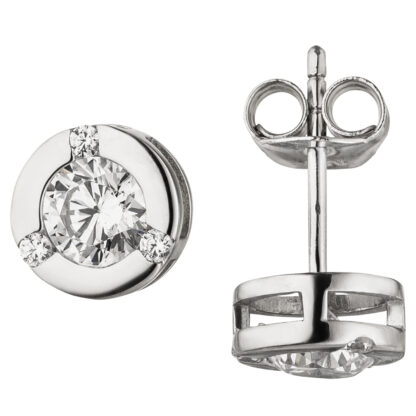 Ohrstecker rund 925 Silber mit 4 Zirkonia weiß