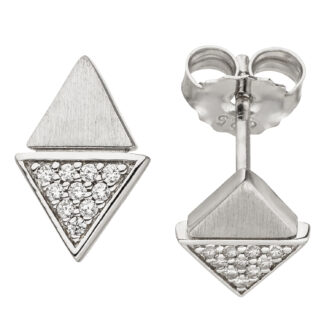 Ohrstecker "Doppel-Dreieck" 925 Silber mit Zirkonia weiß