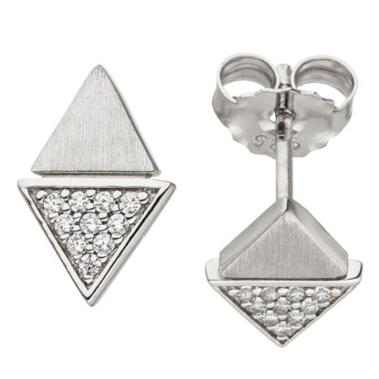 Ohrstecker "Doppel-Dreieck" 925 Silber mit Zirkonia weiß