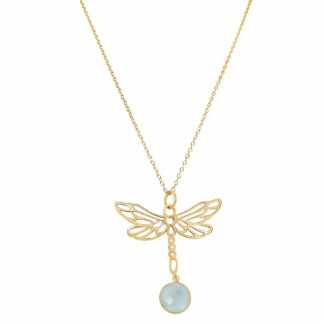 Collier "Libelle!" 925 Silber/vergoldet mit Chalcedon meeresgrün