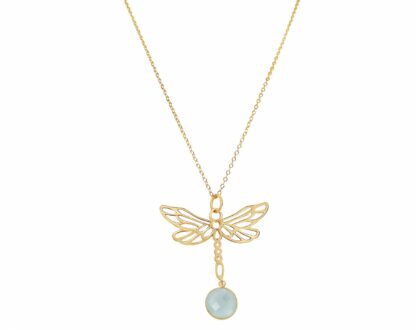 Collier "Libelle!" 925 Silber/vergoldet mit Chalcedon meeresgrün