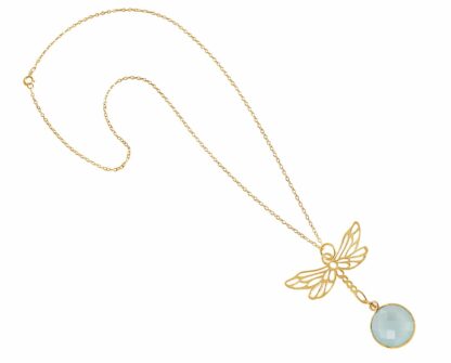 Collier "Libelle!" 925 Silber/vergoldet mit Chalcedon meeresgrün – Bild 3