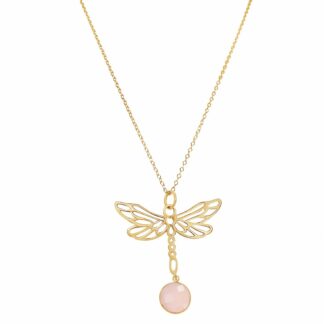 Collier "Libelle" 925 Silber/vergoldet mit Rosenquarz