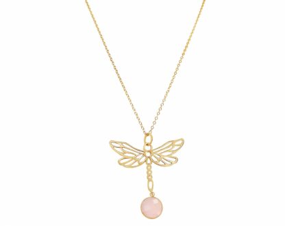 Collier "Libelle" 925 Silber/vergoldet mit Rosenquarz