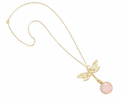 Collier "Libelle" 925 Silber/vergoldet mit Rosenquarz – Bild 3