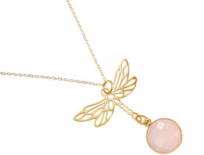 Collier "Libelle" 925 Silber/vergoldet mit Rosenquarz – Bild 4