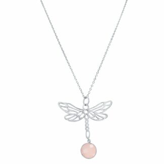 Collier "Libelle" 925 Silber mit Rosenquarz