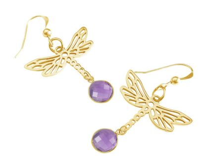 Ohrhaken "Libelle" 925 Silber/vergoldet mit Amethyst violett – Bild 3