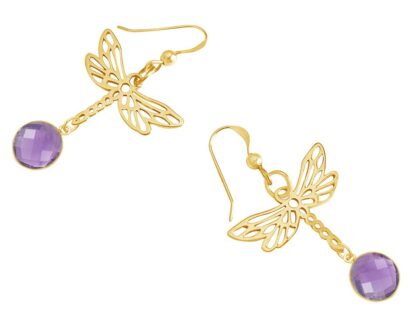 Ohrhaken "Libelle" 925 Silber/vergoldet mit Amethyst violett – Bild 4