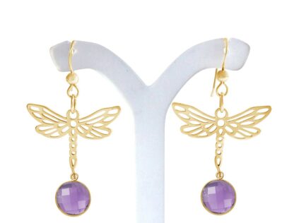 Ohrhaken "Libelle" 925 Silber/vergoldet mit Amethyst violett – Bild 5