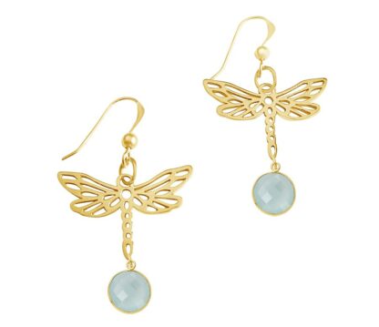 Ohrhaken "Libelle" 925 Silber/vergoldet mit Chalcedon meeresgrün