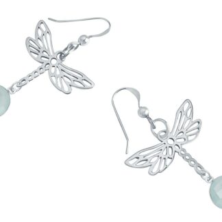 Ohrhaken "Libelle" 925 Silber mit Chalcedon meeresgrün