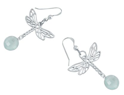 Ohrhaken "Libelle" 925 Silber mit Chalcedon meeresgrün