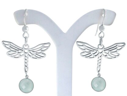 Ohrhaken "Libelle" 925 Silber mit Chalcedon meeresgrün – Bild 3