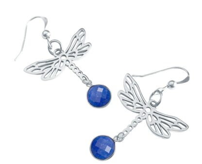 Ohrhaken "Libelle" 925 Silber mit Blue Saphiren – Bild 3