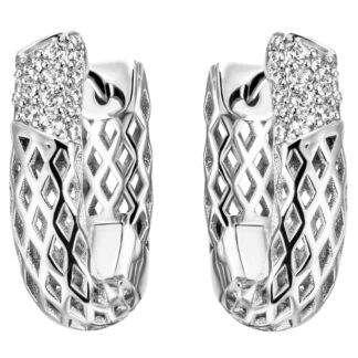 Creolen Netz-Struktur 925 Silber mit 32 Zirkonia weiß