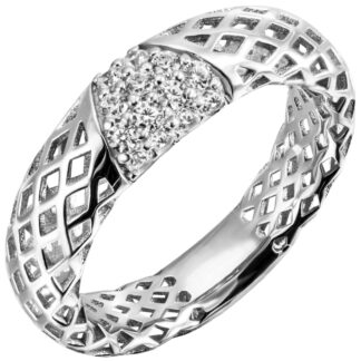 Ring Netz-Struktur 925 Silber mit Zirkonia weiß
