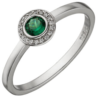 Ring 925 Silber mit Zirkonia in grün und weiß