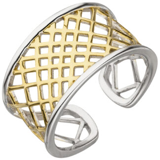 Ring 925 Silber/teilvergoldet Netzgeflecht