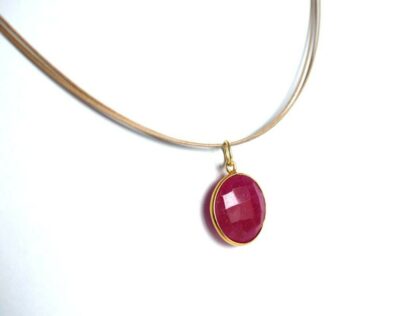 Collier 925 Silber/vergoldet mit Rubin-Anhänger rund