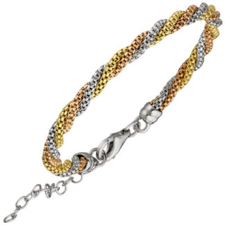 Kordel-Armband 925 Silber Tricolor
