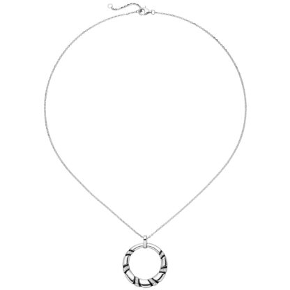 Collier/Ankerkette mit Ring-Anhänger 925 Silber und Lack schwarz