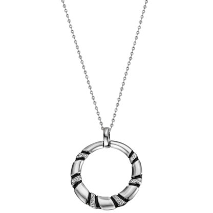 Collier/Ankerkette mit Ring-Anhänger 925 Silber und Lack schwarz