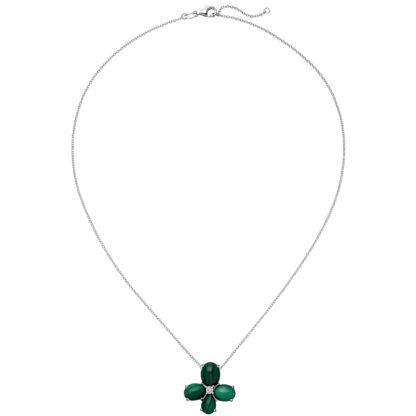 Collier/Ankerkette "Blume" 925 Silber mit Malachit-Cabochons und Zirkonia