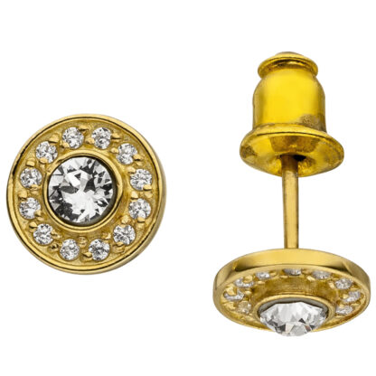 Ohrstecker Edelstahl/PVD 24 k Gelbgold mit 26 Zirkonia weiß