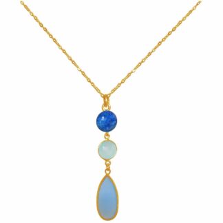 Collier 925 Silber/vergoldet mit Lapis Lazuli und Chalcedonen