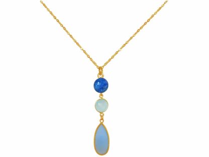 Collier 925 Silber/vergoldet mit Lapis Lazuli und Chalcedonen