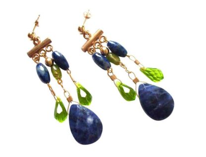 Ohrstecker vergoldet mit Peridot und Lapis Lazuli mediterran