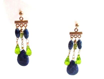 Ohrstecker vergoldet mit Peridot und Lapis Lazuli mediterran