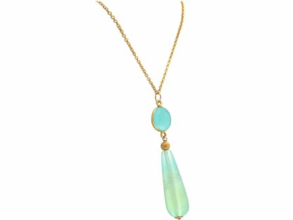 Collier 925 Silber/vergoldet mit Chalcedon und Opal-Tropfen