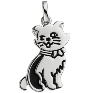 Anhänger "Katze" 925 Silber mit Lack schwarz