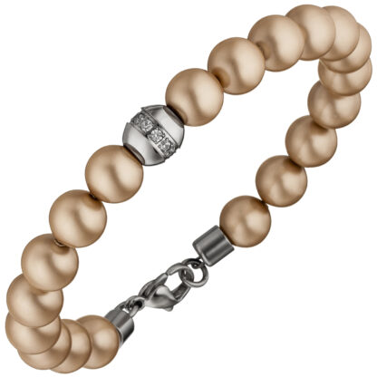 Armband Edelstahl mit SWAROVSKI® ELEMENTS champagner und Zirkonia weiß