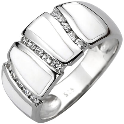 Ring 925 Silber mit Zirkonia und Emaille weiß