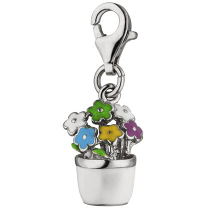 Einhänger/Charm "Blumentopf" 925 Silber mit Lack bunt