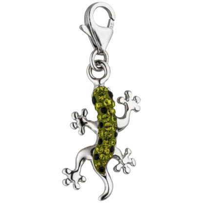 Charm/Einhänger "Gecko" 925 Silber mit Kristallen grün und schwarz
